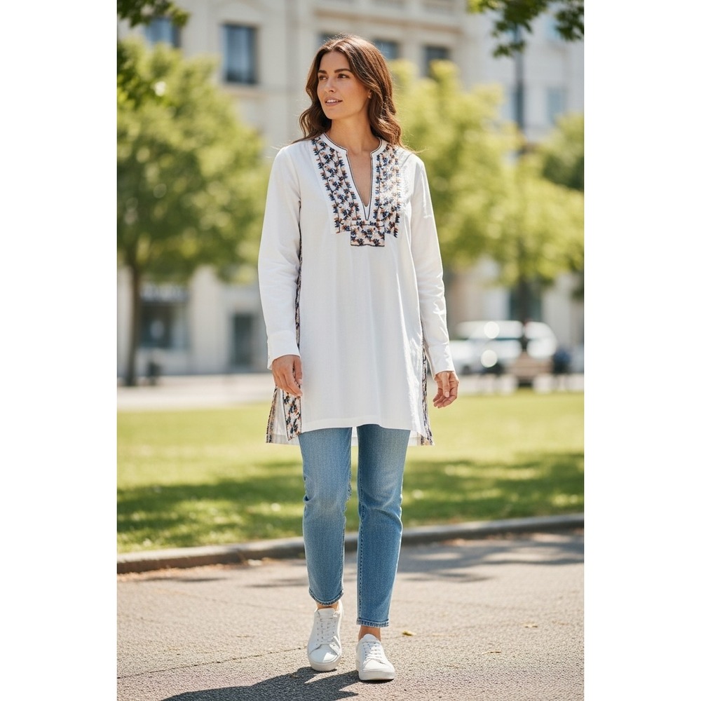 Dries Van Noten Size 36 Longsleeve Embroidered Tunic Blouse White Clean